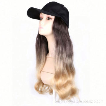 MYZYR 18inch Ombre Hair Natural Wave Wigs For Women Synthetic Hairpiece With Baseball Duck Tongue Hat Makeup Wigs